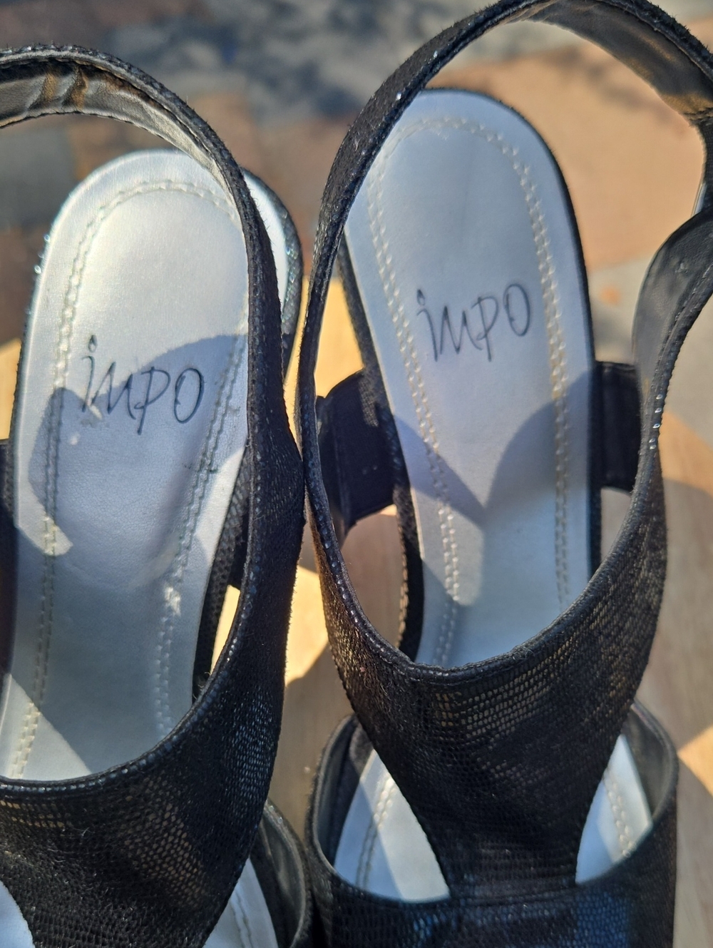 Impo Black Textured Slingback Heels